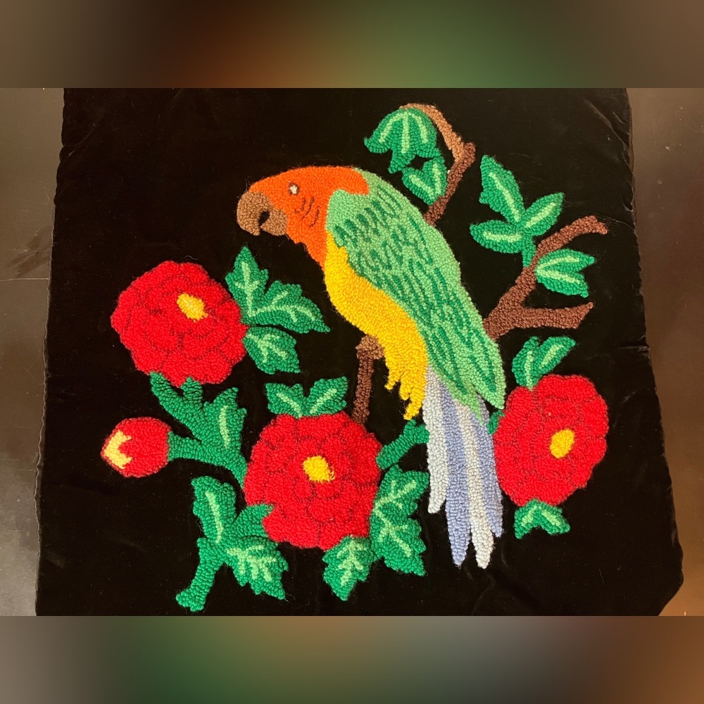 Handmade Needlepoint Tropical Pillowcase